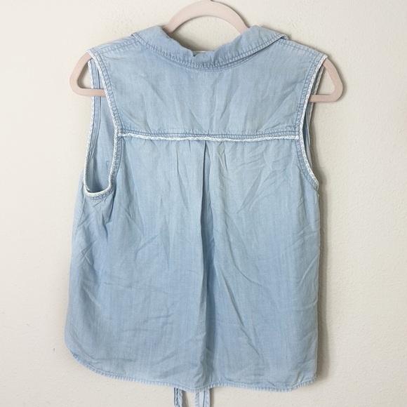 Cloth & Stone Tie-Front Chambray Buttondown Sleeveless Shirt Size Large - Picture 5 of 10